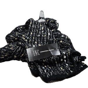 New INC INTERNATIONAL CONCEPTS BLACK GOLD CREAM SILVER KNIT SCARF